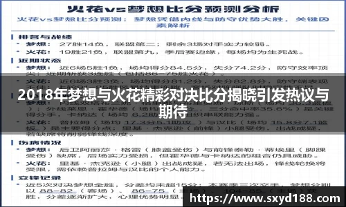 2018年梦想与火花精彩对决比分揭晓引发热议与期待
